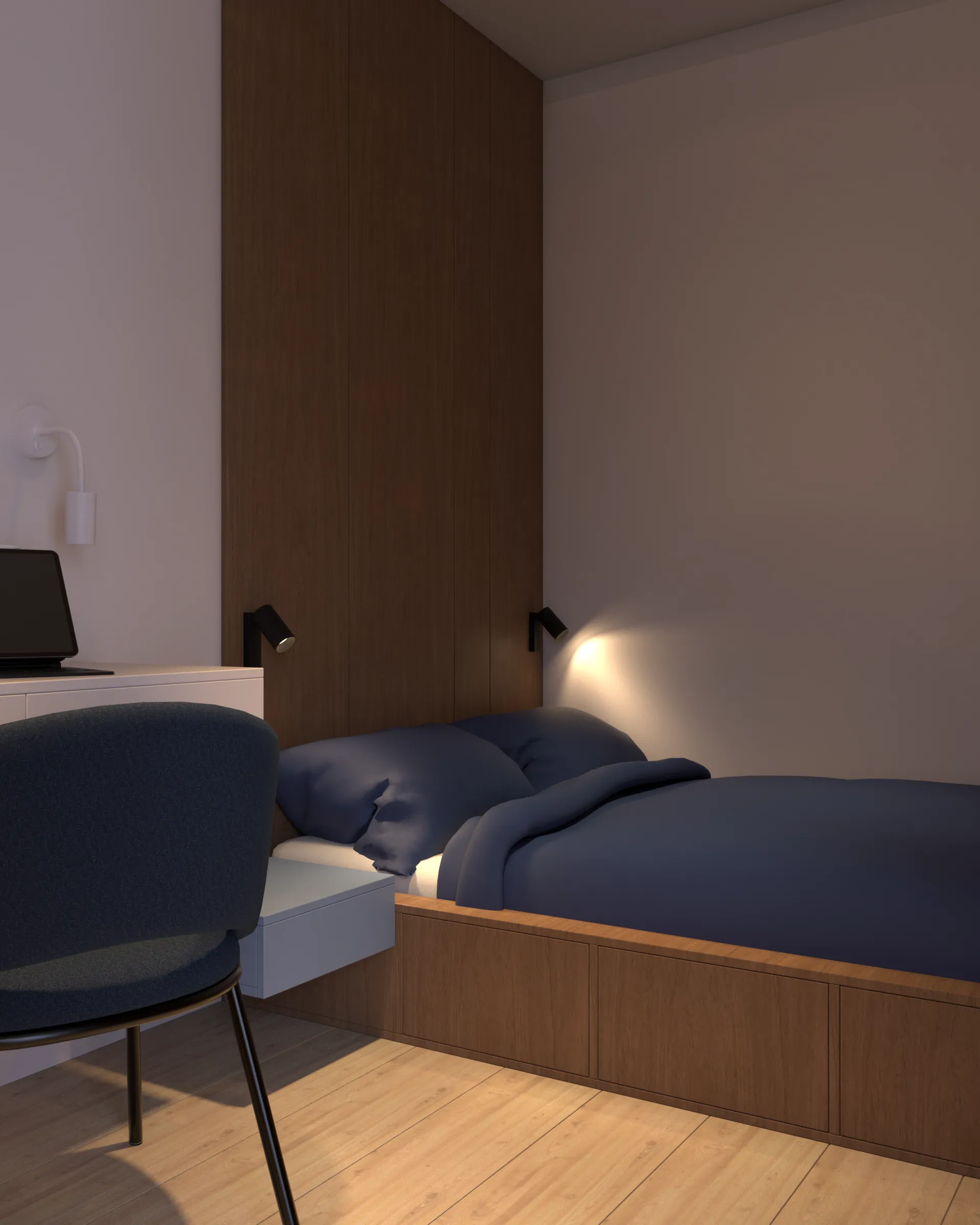 Ciemniejsze otoczenie w sypialni tworzy atmosferę polepszającą sen oraz regenerację.